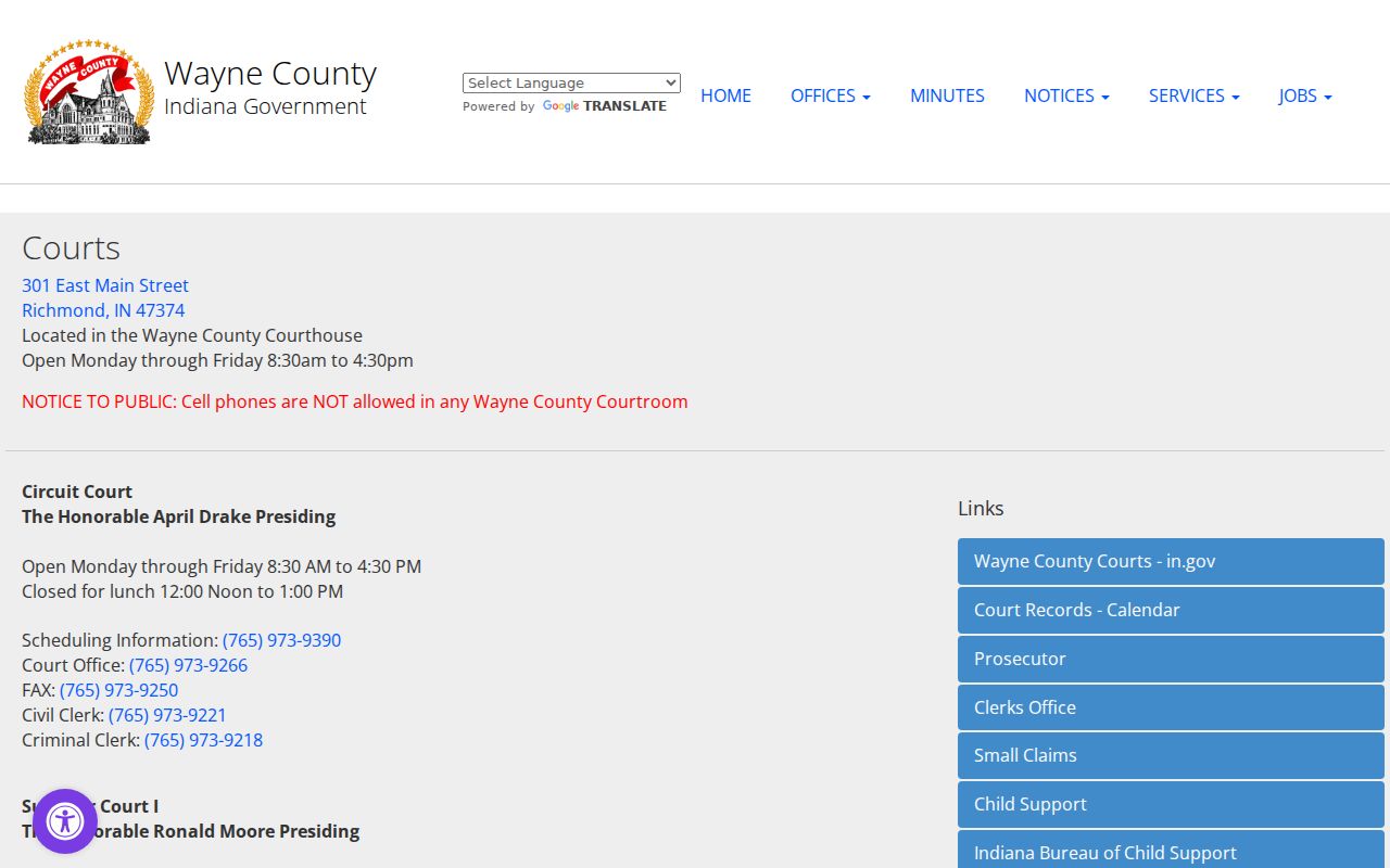 Wayne County Courthouse court docket contacts and hours