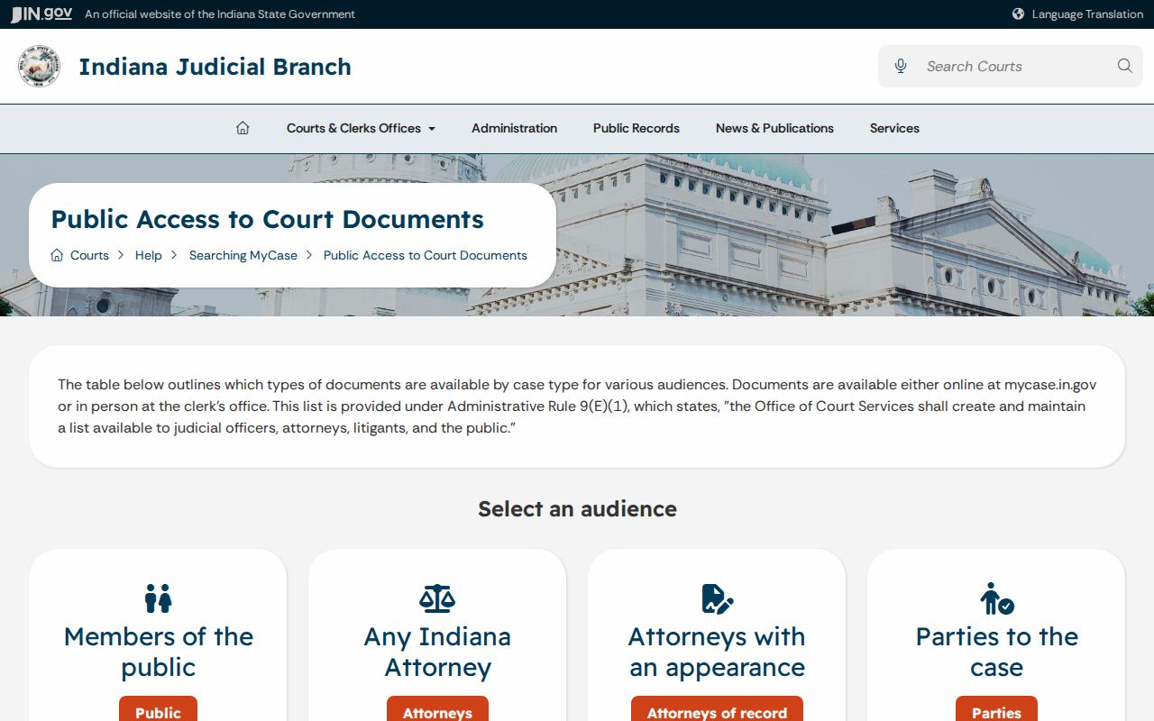 Indiana MyCase document access chart