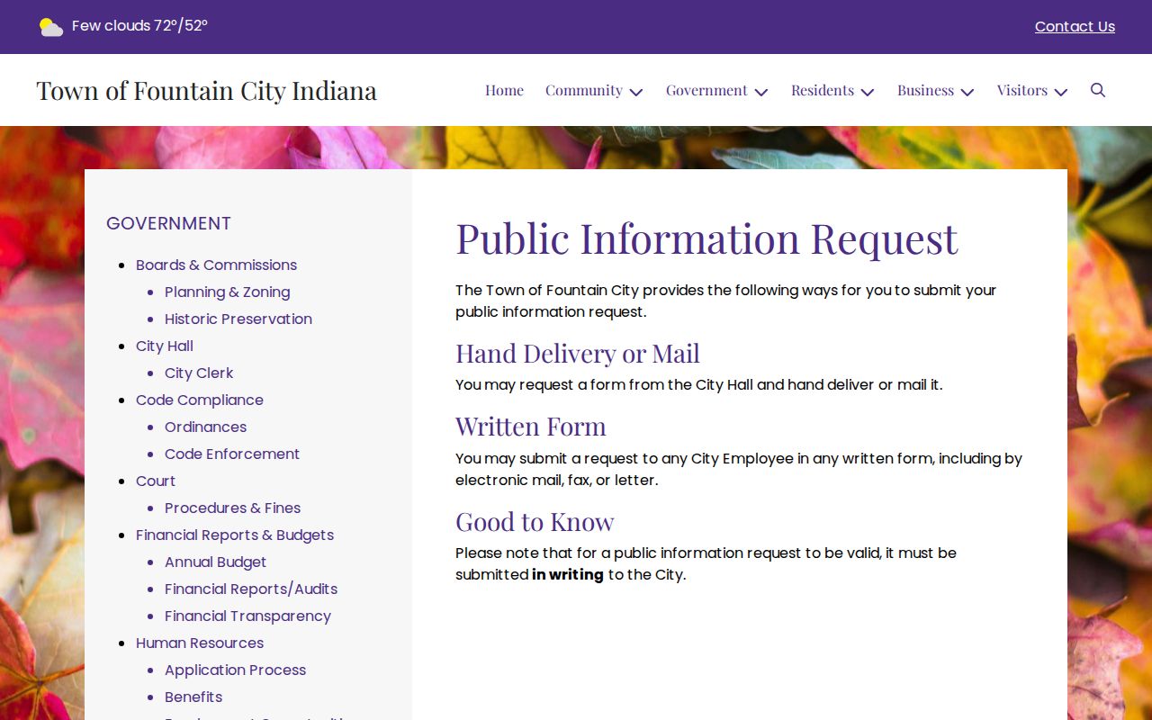 Fountain City court records distinction from town public information requests