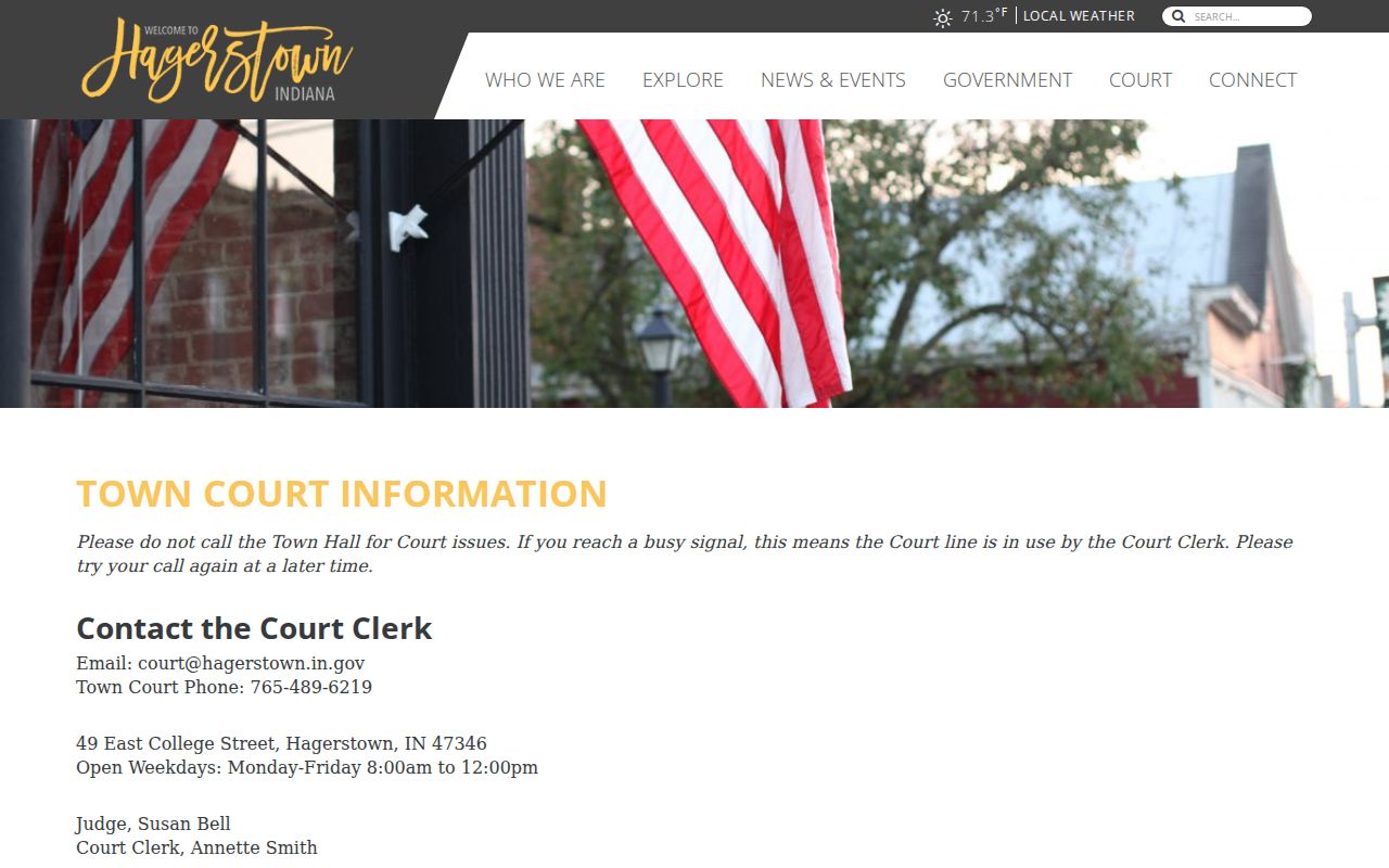Hagerstown Wayne County court schedule contact page