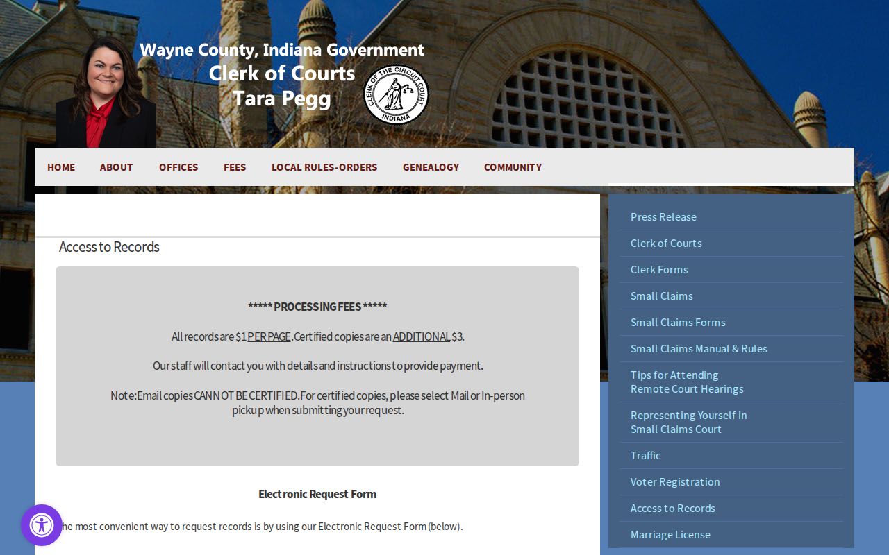 Wayne County Clerk court record copy request instructions