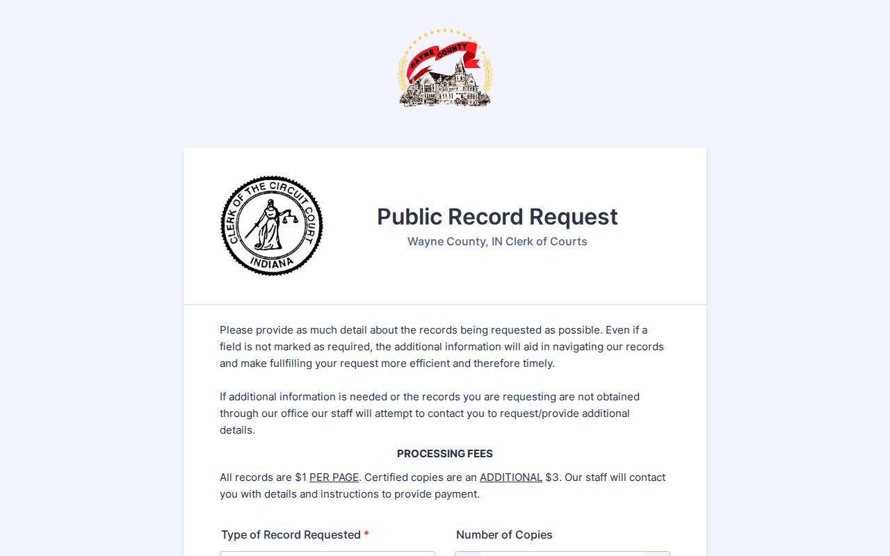 Wayne County electronic court records request form