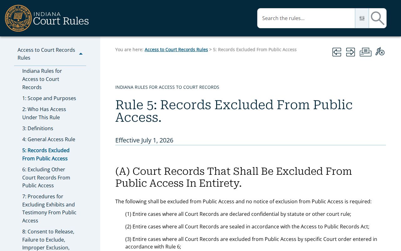 Wayne County criminal court docket exclusions under Indiana Rule 5
