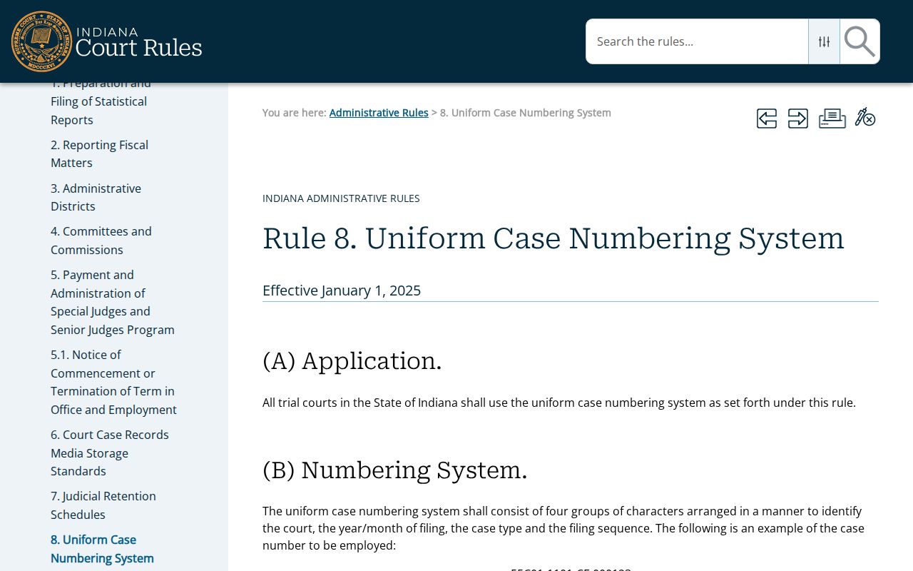 Wayne County criminal court docket codes in Indiana Rule 8